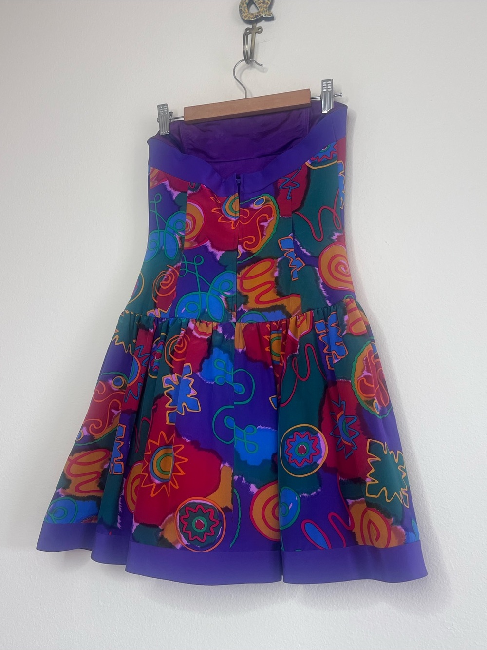 Saks Fifth Avenue Purple Multicolor Abstract Circle Skater Dress - Picture 5 of 7